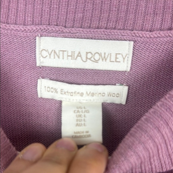 Cynthia Rowley 100% Extra Fine Merino Wool Pink Crew Neck Sweater Knit Size L - Picture 3 of 10